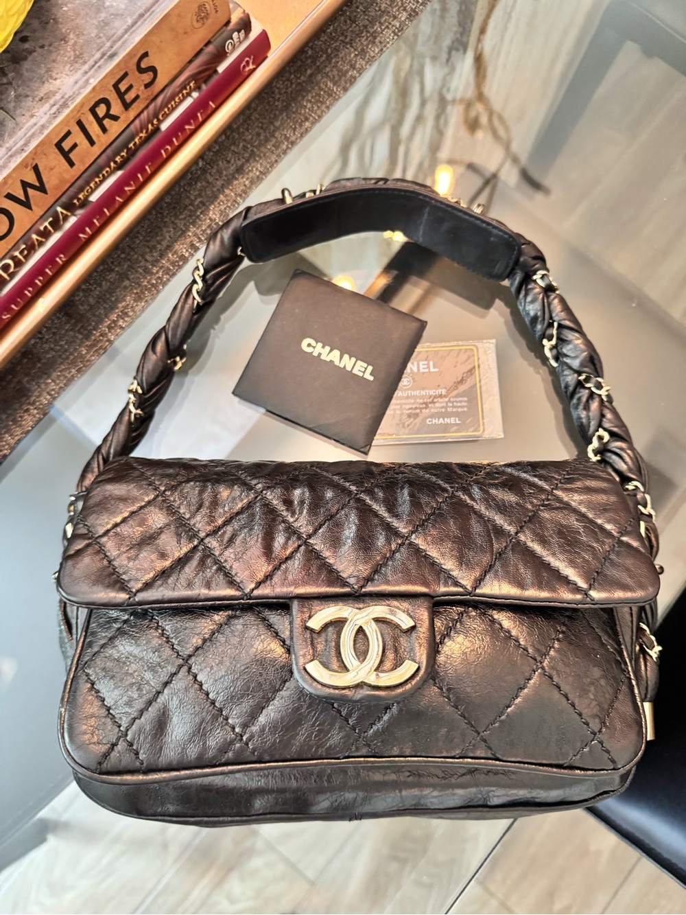 Designer Inspired Black Flap Handbag